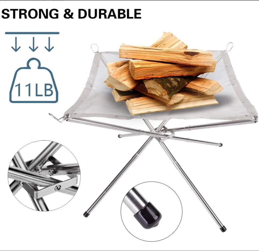 Portable Camping Fire Pit Stainless Steel Mesh Foldable Wood Stove Stand