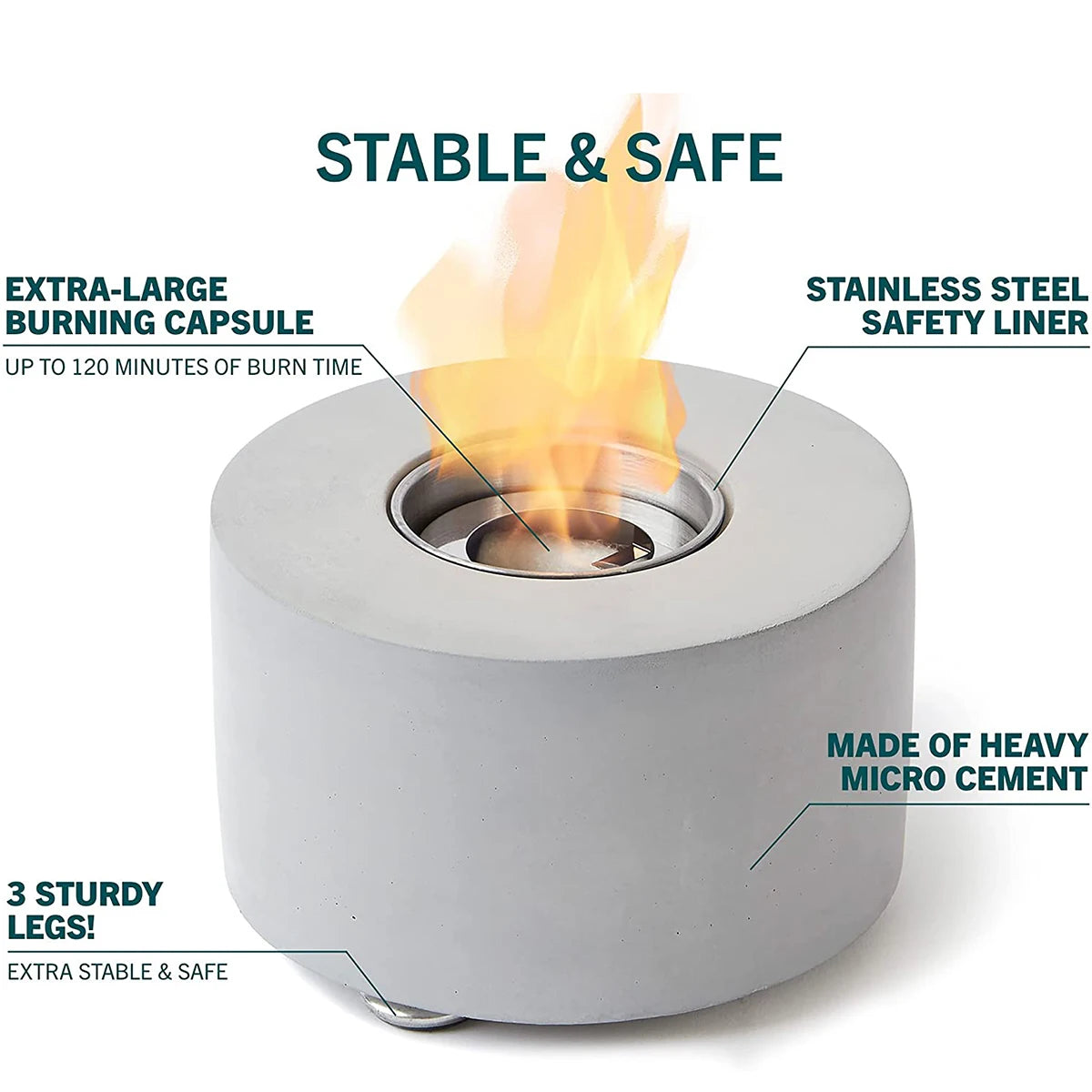 Outdoor Round Concrete Tabletop Fire Pit Bowl Portable Gathering Heater