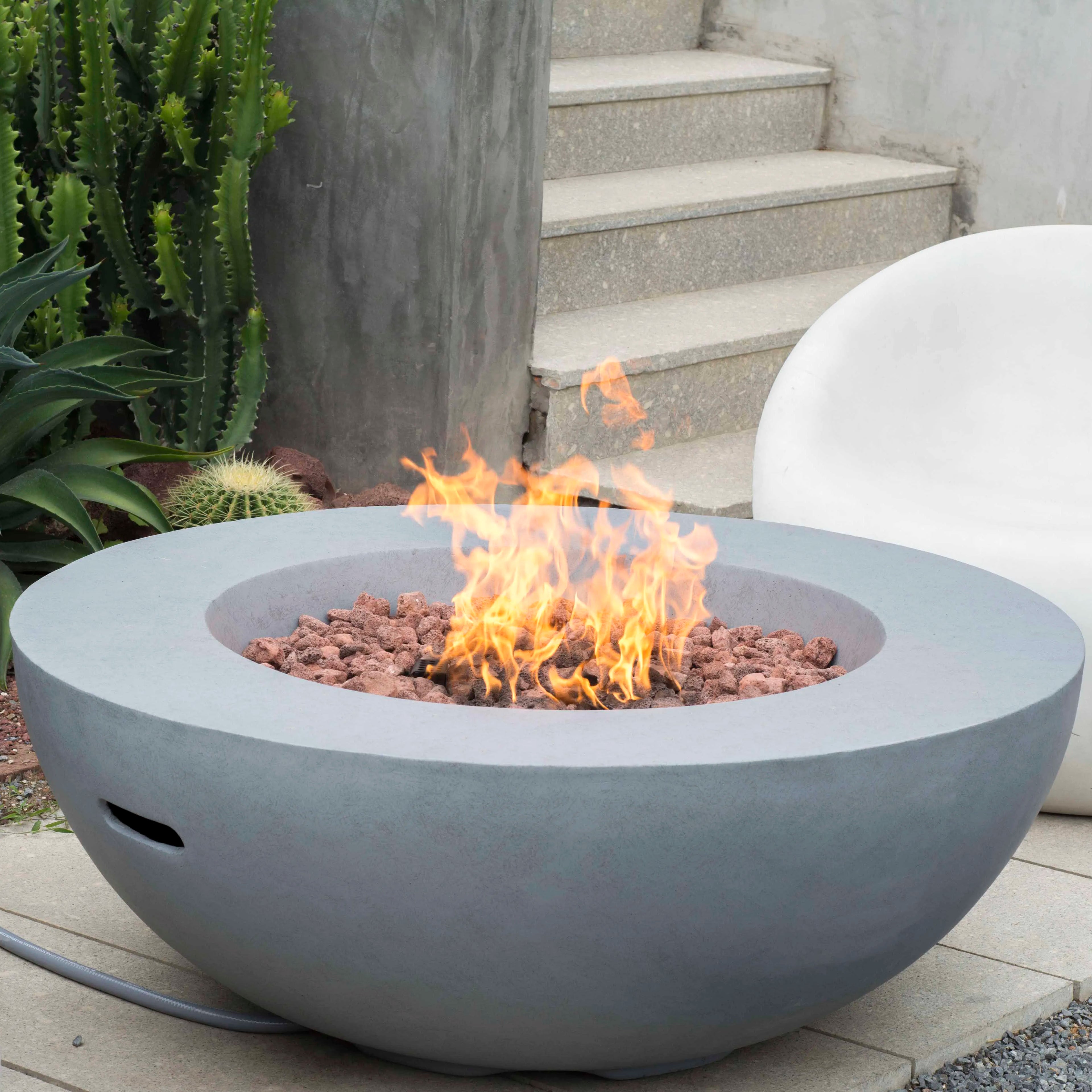 Outdoor Round Concrete Gas Fire Pit Table Bowl