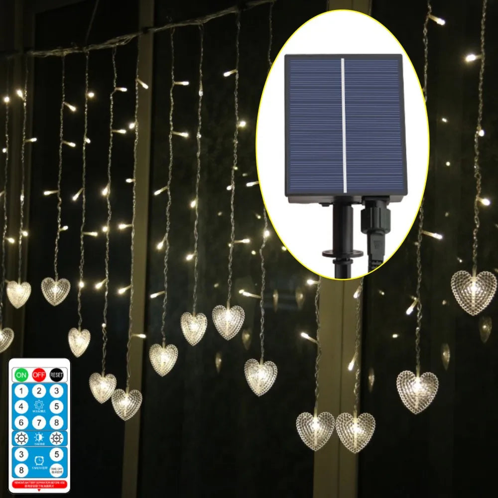 Solar Outdoor Curtain String Lights Waterproof Icicle Fairy Lamp