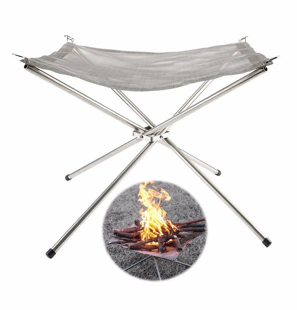 Portable Camping Fire Pit Stainless Steel Mesh Foldable Wood Stove Stand