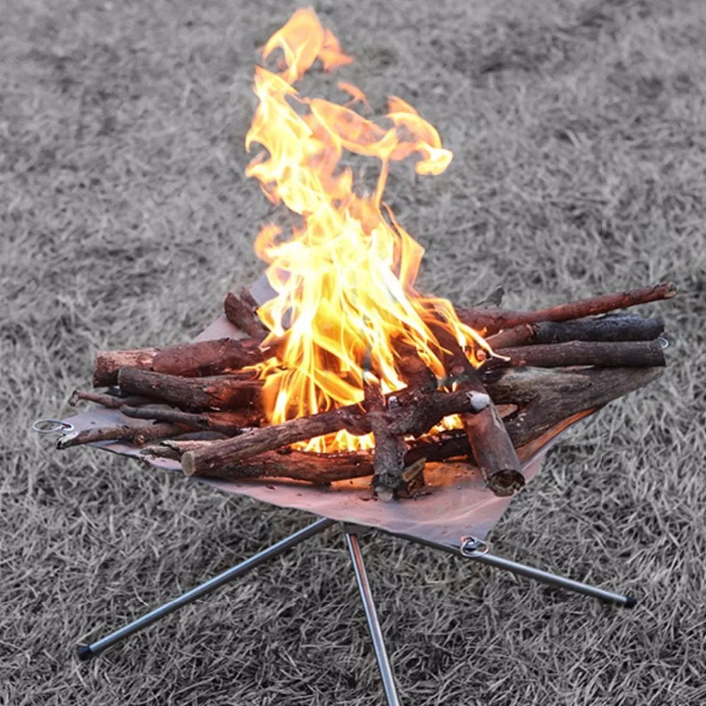 Portable Camping Fire Pit Stainless Steel Mesh Foldable Wood Stove Stand