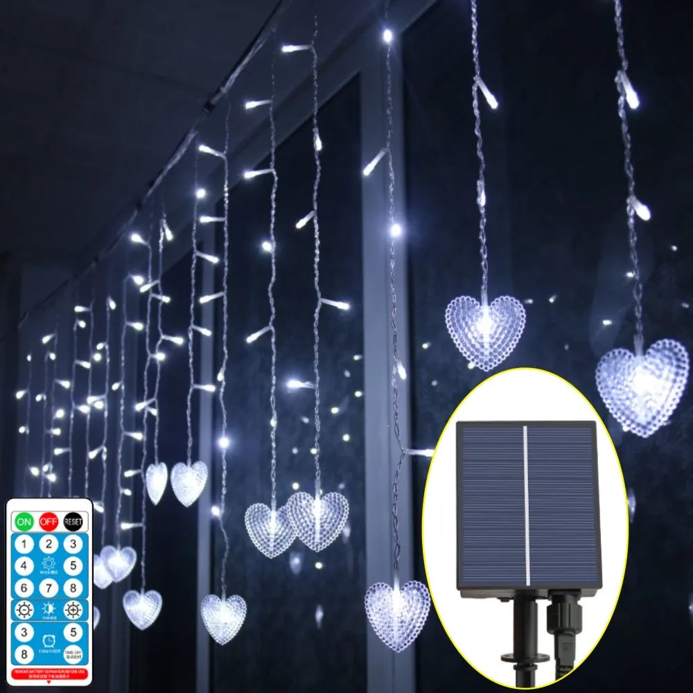 Solar Outdoor Curtain String Lights Waterproof Icicle Fairy Lamp
