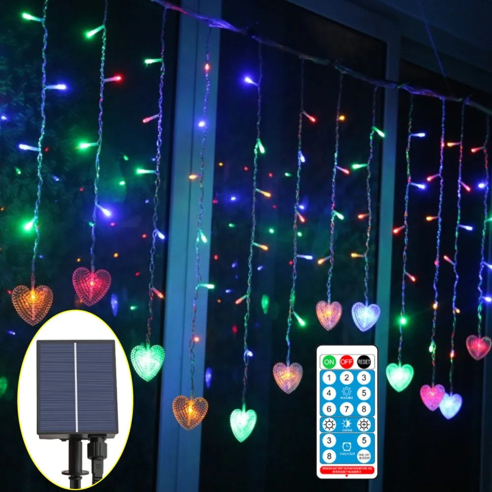 Solar Outdoor Curtain String Lights Waterproof Icicle Fairy Lamp
