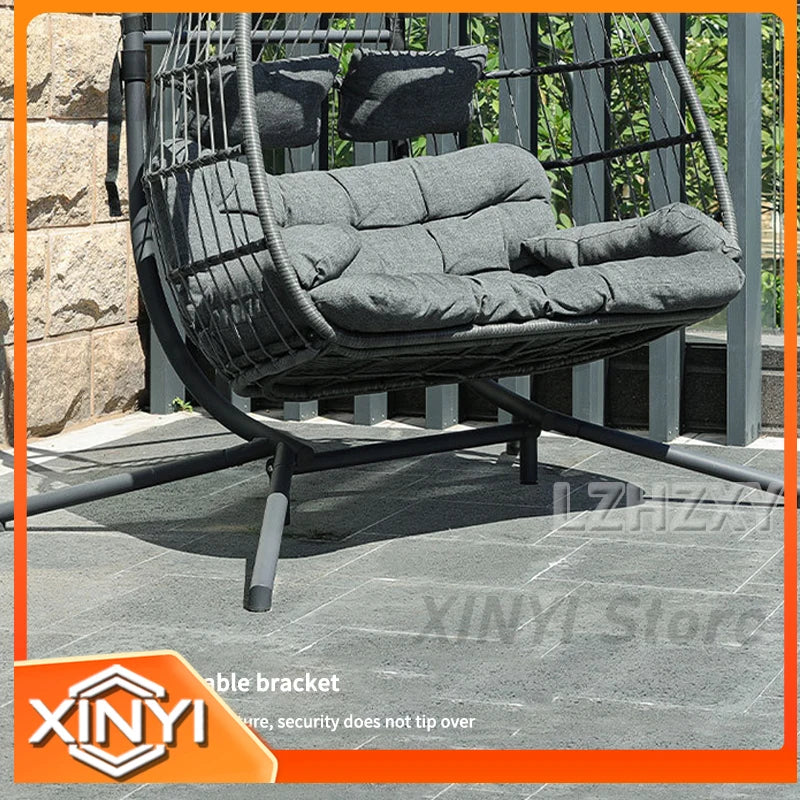 Double Egg Swing Chair With Stand 2-Person Outdoor Patio Rattan Hammock