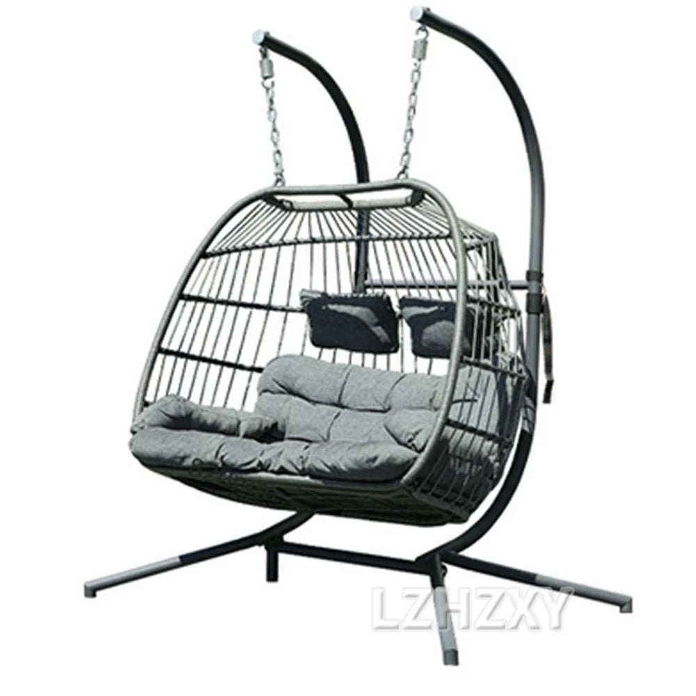 Double Egg Swing Chair With Stand 2-Person Outdoor Patio Rattan Hammock