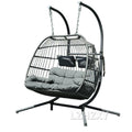 Double Egg Swing Chair With Stand 2-Person Outdoor Patio Rattan Hammock