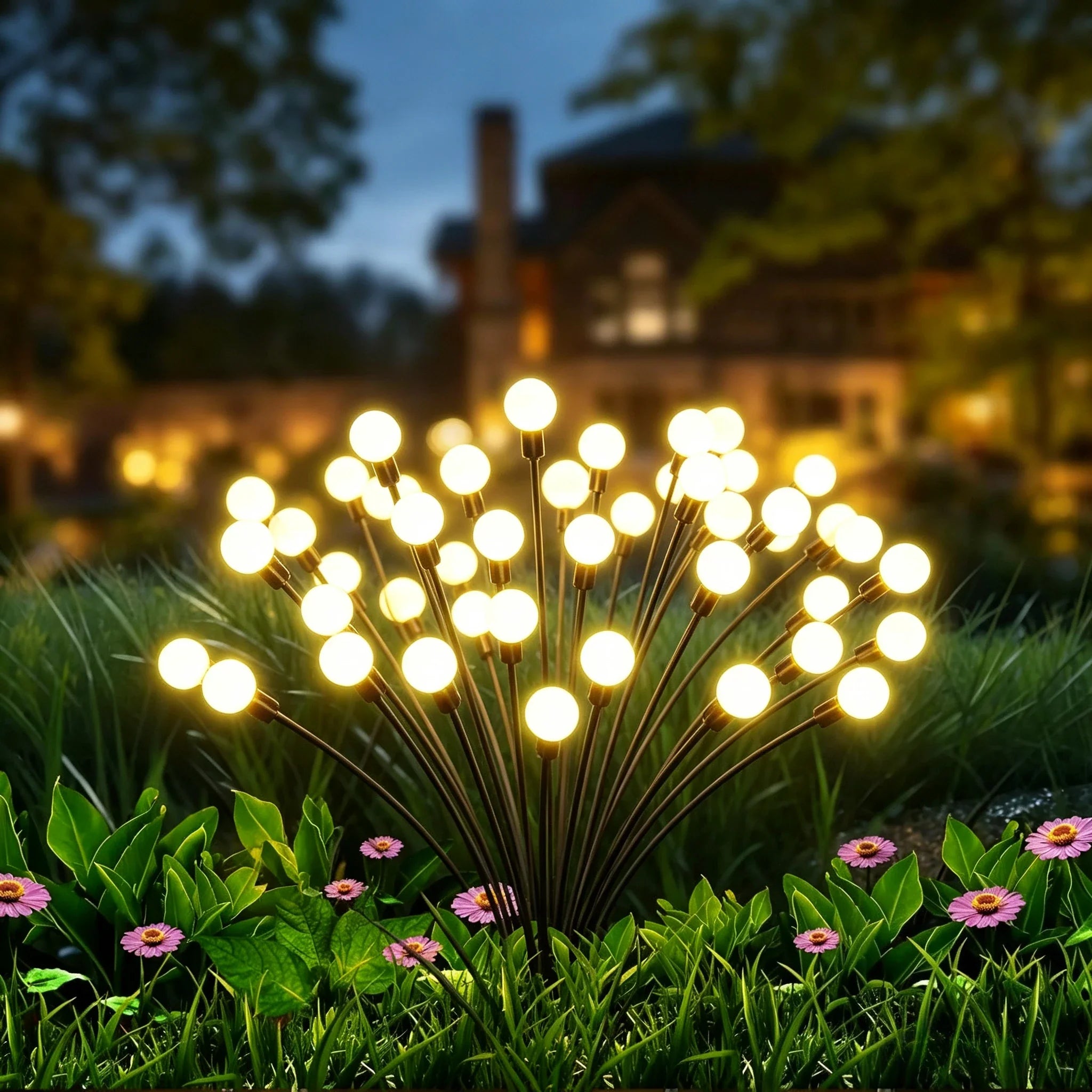 Solar garden pathway stake lights with solar panel tops