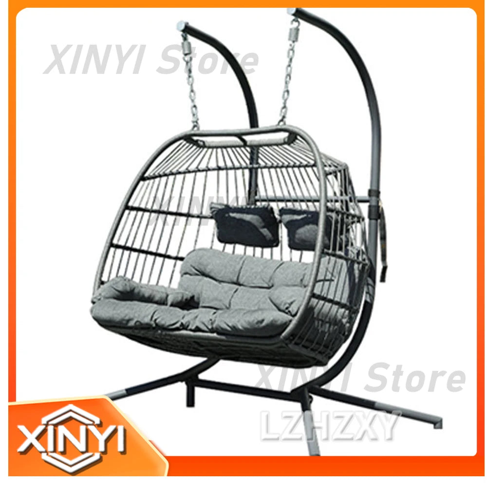 Double Egg Swing Chair With Stand 2-Person Outdoor Patio Rattan Hammock