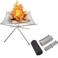 Portable stainless steel mesh fire pit on a folding frame