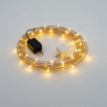 Coiled LED fairy string lights on copper wire with remote control box and plug